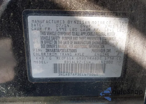 2014 Nissan Sentra Sv from USA, damaged, VIN 3N1AB7AP3EL675065